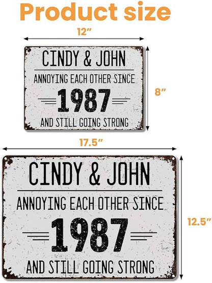 Annoying Each Other Since And Still Going Strong Rustic Sign Personalized Metal Sign, Custom Couple Metal Sign with Name, Anniversary Metal Garden Sign for Couples, Garden Decor Sign, Gift for Spouse