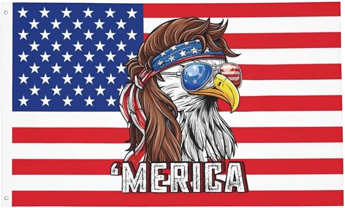Eagle Mullet Merica Flag – 3x5 Ft Outdoor/Indoor Durable Polyester Funny 4th of July Patriotic Banner Vivid Color Fade Resistant-Sided with Brass Grommets – Bald Eagle American Banner Décor