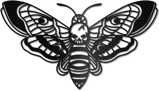 CREATCABIN Death Head Moth Metal Wall Decor Black Skull Metal Wall Art Hanging Ornament Iron Moth Wall Decoration Sculpture Butterfly Gothic Wall Decor for Modern Farmhouse Rustic Home 12 x 6.7Inch