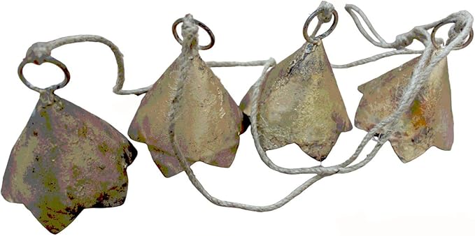Mango Gifts Rustic Cow Bells Hanging Wind Chime with Jute Rope – Vintage Iron Hanging Bell Windchime for Patio Garden Outdoor Decor, Tranquil Garden Chimes with Boho Style 36 Inch (MGT26)
