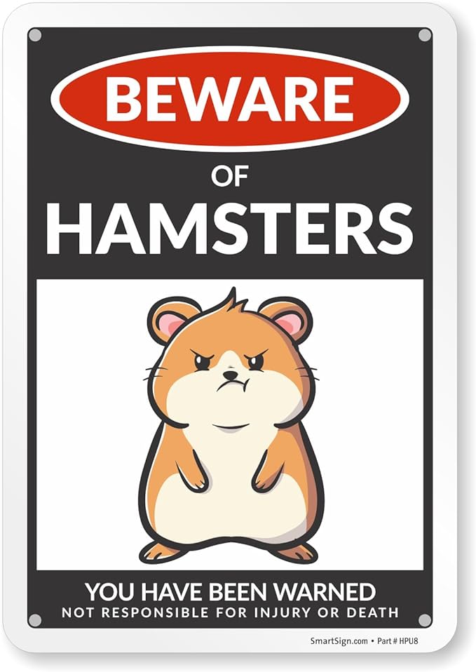 SmartSign Funny Beware Of Hamsters Warning Sign - 10"x7", 40 mil Laminated Rust-free Aluminum - Metal Signs for Wall Decor, Outdoors, Patio, Gifts, Cafe, Bar, Kitchen - Hamsters Theme, Made in USA