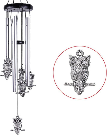 Owl Wind Chimes Outdoor/Indoor Decor - Memorial Wind Bells, Romantic Wind Catcher, Blessing Windchimes Gifts for Mom, Home, Balcony, Yard, Tree, Indoor, Festival Garden Decoration(5 Tubes, 6 Owls)