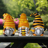 OrnamentallyYou Spring & Summer-Themed Garden Statues – Adorable Outdoor Decor for Lawn, Patio & Porch (Buzzy Trio Set of Three Bumble Bee Gnome Figurines, 6" Tiered Tray Home or Garden Decoration)
