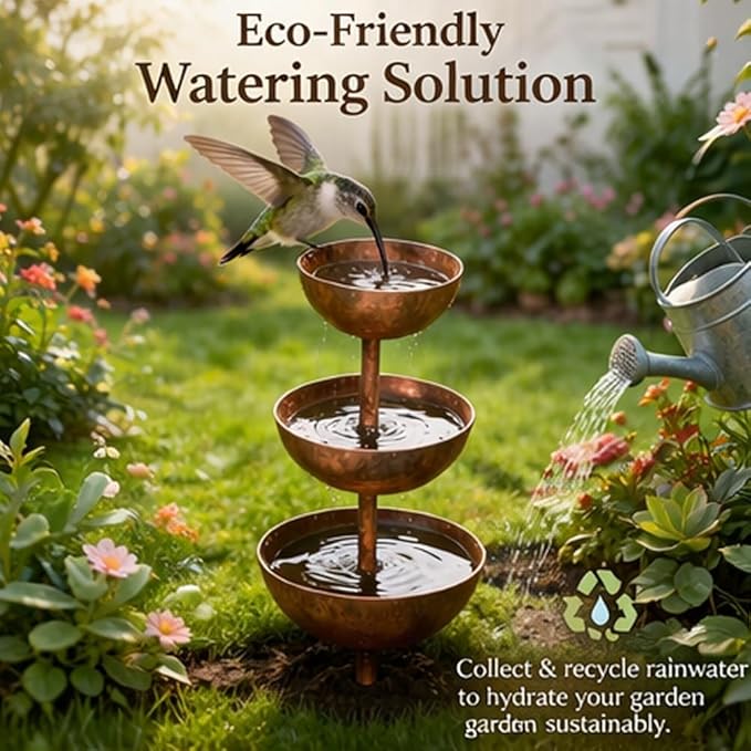 Rain Catcher - Plant Support, Metal Garden Ornament, 3-Tiered Rain Catcher Garden Stake with Water Bowl, Bee Watering Station, Bird Bath & Butterfly Feeder, for Yard, Gardens (1pcs)
