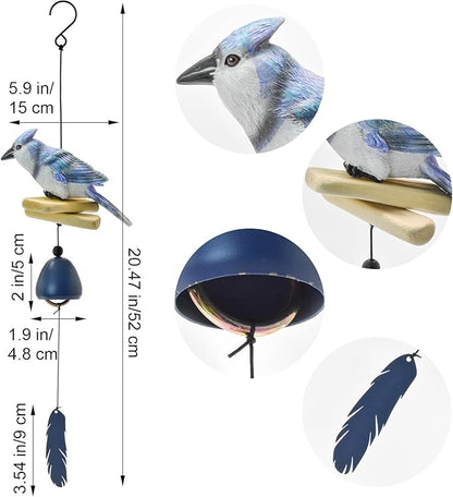 MrMrKura Bird Wind Chimes, Metal Wind Bell Pendent for Outside Hanging Wind Chime with Feather Ornament for Bless Garden Backyard Home Decor (Blue)
