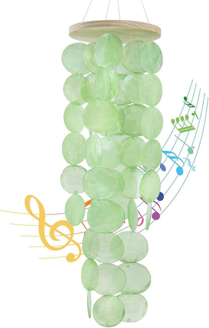 Wind Chimes for Outside, Handcrafted Green Capiz Shells Windchime Coastal Style Decor for Indoor/Outdoors, Garden Decor, Great for Women, Wind Chimes Lovers and More