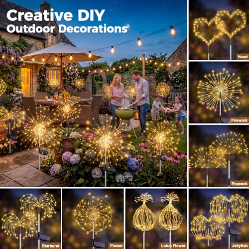 Solar Garden Lights - 8 Modes Firework, 2 Pack