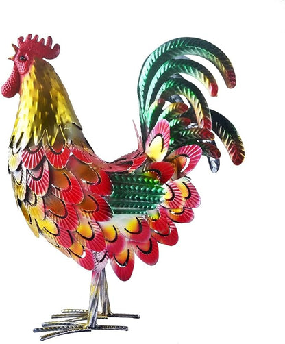 Metal Rooster Statue Garden Chicken Sculpture Decoration Metal Yard Art for Yard Outdoor Indoor Decoration (#F)