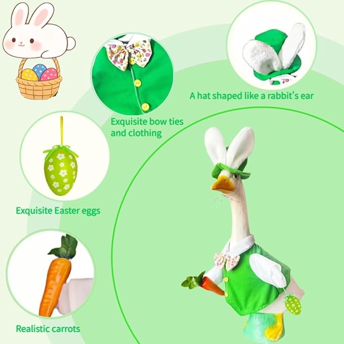 Easter Male Goose Outfits Boy – Yellow & Green Porch Goose Outfit with Adjustable Bunny Ears, for 20-23 Inch Porch Goose Easter Decor