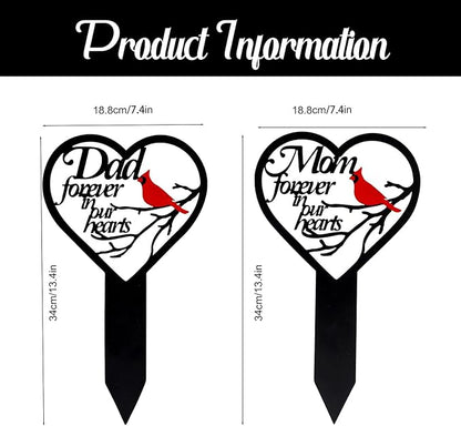 Mom-A Heart Cardinals Metal Memorial Plaque Decoration for Cemetery Mom and Dad