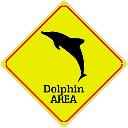 Caution Dolphin Crossing XING Tin Sign Dolphin Area Warning Street Sign Ocean Animal Novelty Caution Road Sign for Home Man Cave Gate Garden 12x12in