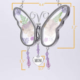 Laraine Butterfly Suncatcher with Pressed Colourful Flower Wings Mother's Day Butterfly Glass Wind Chime Ornament Charm with Metal Heart Gifts for Mom Grandma Birthday (Yellow Mom)