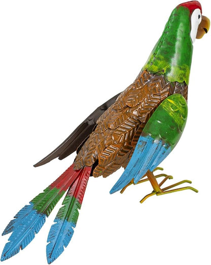 Metal Parrot Garden Statues Outdoor Decor, Parrot Outdoor Sculptures Yard Art Decoration for Patio Lawn Fence Backyard, Gift for Women Moms Grandmas