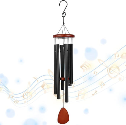 Memorial Wind Chimes, 32 Inches, Aluminum and Wood, Brown and Gold, Harmonically Tuned Tubes, Traditional Style, Outdoor (32'' Black)
