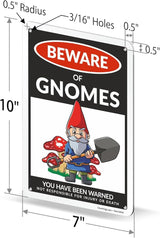 SmartSign Funny Beware Of Gnomes Warning Sign - 10"x7", 40 mil Laminated Rust-free Aluminum - Metal Signs for Wall Decor, Outdoors, Patio, Gifts, Bar, Club, Cafe - Gnomes Theme, Made in USA