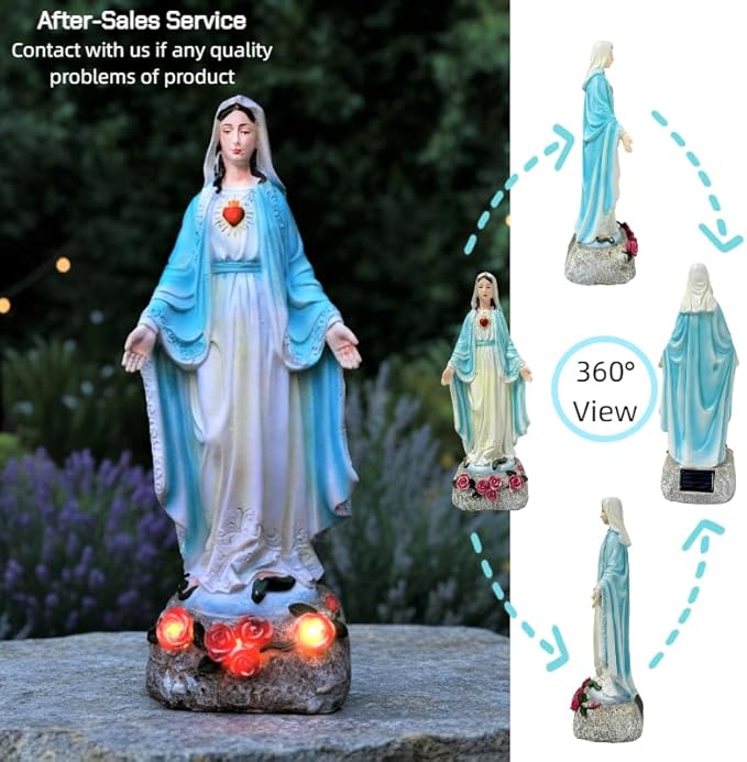 Garden Mary Statue,Solar Outdoor Virgin Mary Statues,Blessed Mother Statue with Solar Flower Ligths,Home/Garden Decor, Religious Gift to Women/Mom(11.81" H)