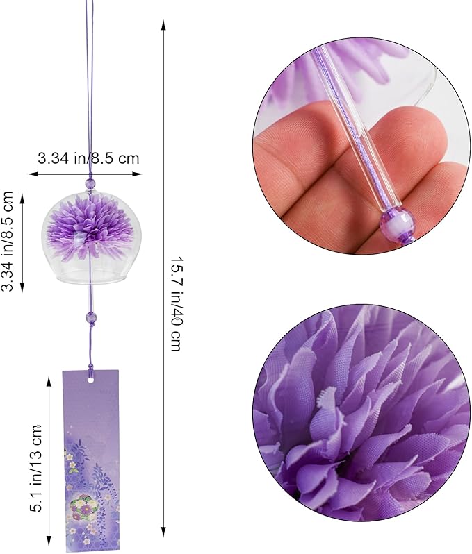 MrMrKura 6 Pcs Japanese Wind Chimes, Colorful Glass Wind Chimes with Label Handmade Bell Wind Chime Pendent for Outside Garden Patio Home Decor (Flower)