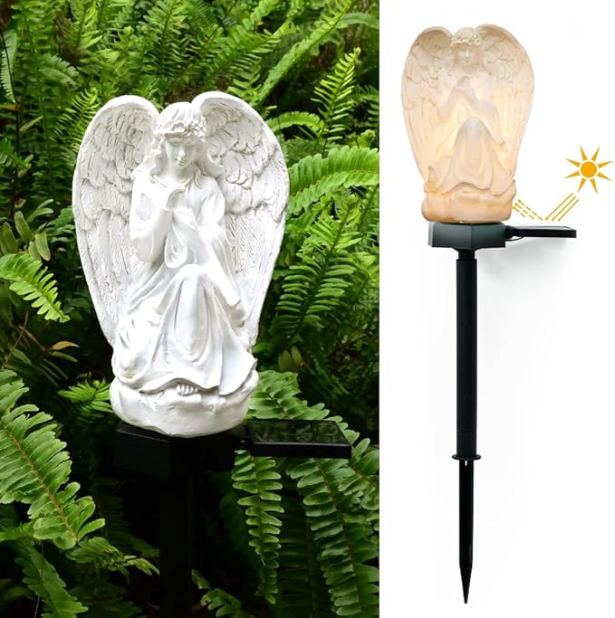 Guardian Angel Garden Decor Solar Light Outdoor Yard Statues Outside Decorative Mom Dad Grave Decorations for Cemetery Mother Memorial Gifts Lighted Figurines Christmas