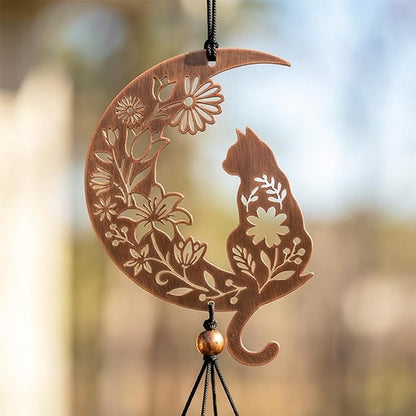 Wind Chimes for Outside, Cat Moon Aluminum Tube Windchime Melodious Melodic for Porch Patio Garden Decor, Unique Metal Memorial Wind Chimes Housewarming Gifts for Friends and Family