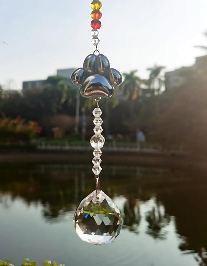 2pcs Pet Dog Memorial Gifts Paw Print Sun Catcher Crystals Prisms Hanging Dog Sympathy Window Garden Decor Wind Chime Rainbow Bridge Gifts for Loss Friend Birthday (Ball)