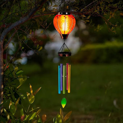 Starsoul Solar Wind Chimes for Outside, Rainbow Hot Air Balloon with Flickering Flame Solar Wind Chime, Glass Windchimes Outdoors Garden Decor, Gift for Mother's Day Mom Grandma