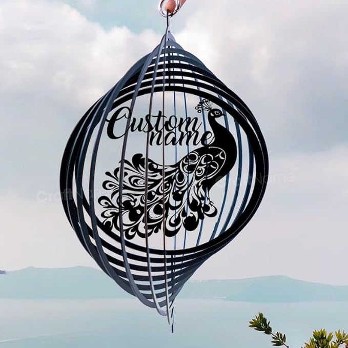 Personalized Peacock Metal Wind Spinner, Custom Outdoor Ornament for Yard Display, Kinetic Garden Sculpture, Elegant Gift (Peacock Garden Wind Spinner)