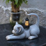 Solar Garden Statue, Cute Resin Animal Figurine with Solar Lantern Outdoor Decor for Patio Lawn Yard Pathway, Unique Housewarming Birthday Gift for Mom and Grandma (Cat)