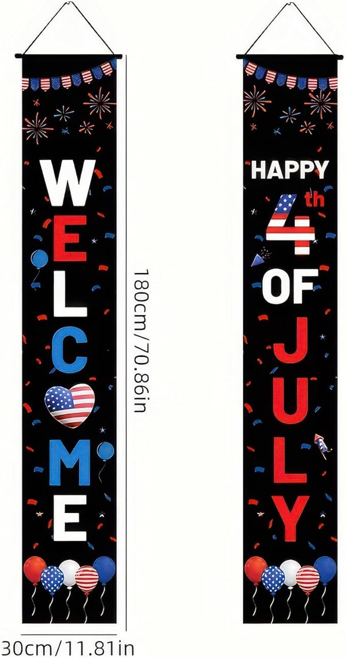 BlissYard 4th of July Themed Decorations 2Pcs Patriotic Decor Door Banner USA Banners Hanging Porch Signs for Independence Memorial Veterans Labor Day for Front Yard Indoor Outdoor Supplies