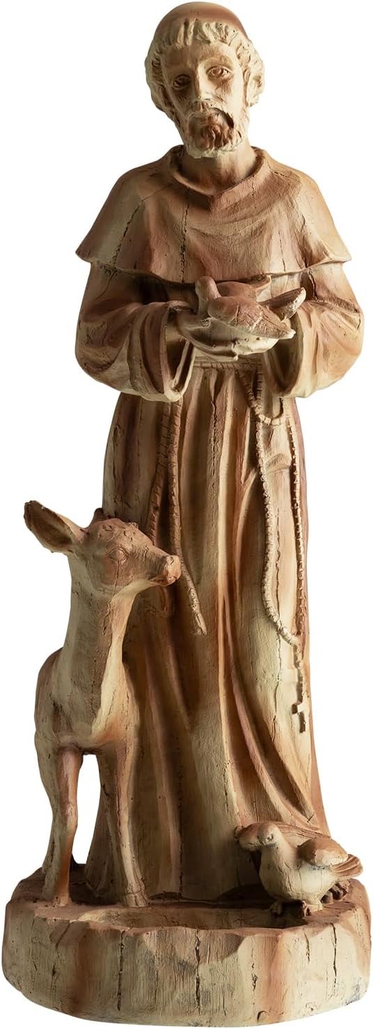 Giantex St. Francis Garden Statue with Bird Feeder, 24.5'' Outdoor Saint Francis Statue with Animals, Weather-Resistant Magnesium Oxide Religious Sculpture for Garden Patio Prayer Catholic Yard Decor