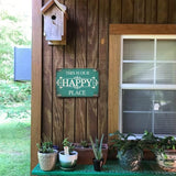 Metal Porch Signs Outdoor - This is Our Happy Place Sign, Vintage Welcome Sign for Front Door, Deck, Backyard, Outside Yard, Farmhouse, Garden, Pool, Patio, Porch Decor Wall Art, 12 x 8 inch