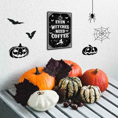 Funny Black Gothic Decor Even Witches Need Coffee Metal Signs for Coffee Bar Gothic Kitchen Accessories Halloween Decor 8 x 12 Inch