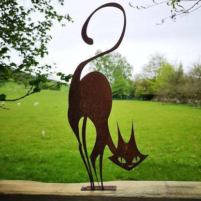 Retro Rust Metal Cat Fence Topper Decor, Outdoor Decor Rust Cat Iron Branch Art Craft Yard Garden Ornament Fence Topper, Cute Metal Craft Animal Garden Silhouettes(Size:15.75 x 6.69inch)