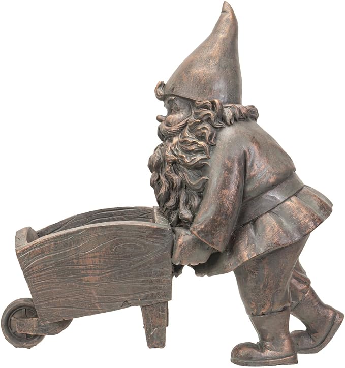 Pacific Giftware Happy Garden Gnome Bronze Finish Resin Figurine (Wheelbarrow Man)