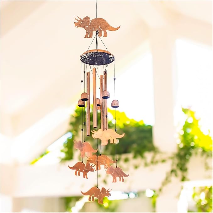 Dinosaur Wind Chimes Outdoor Dinosaur Gifts for Women Men Mom Dad Birthday Unique Gardening Gifts Metal WindChimes for Outside/Indoors, Lawn, Patio, Home, Yard Decor, Garden Decorations