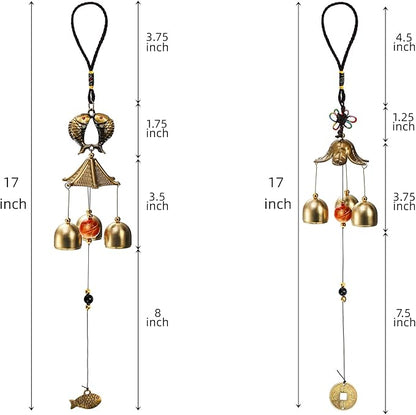 Eorbow 4 Pack Lucky Wind Chimes, Chinese Wind Bell, 3-Bell Vintage Blessing Hanging Wind Chime with Fish Coin for Safe, Good Luck, Wealth Home Garden Patio Hanging Decoration Gift