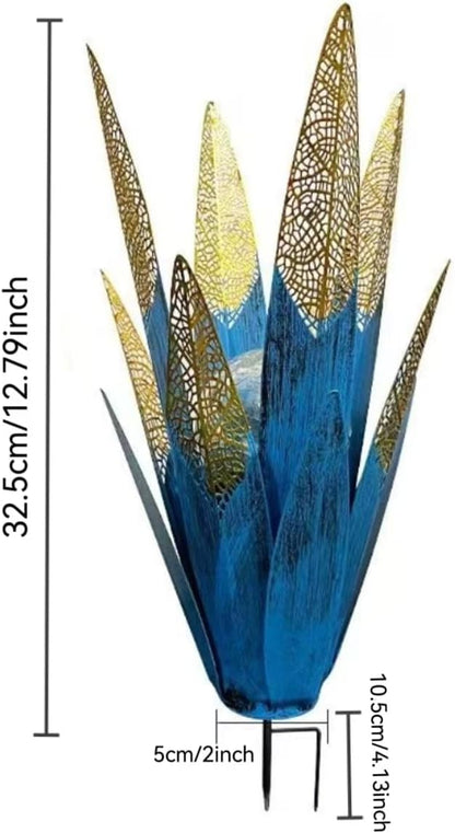 Tequila Rustic Sculpture, Metal Agave Statues Garden Hand Painted Decor for Yard Lawn Patio, Home Outdoor Courtyard Decoration with Solar Light Hollowed Leaves, Ornament Gifts (Blue, Size)