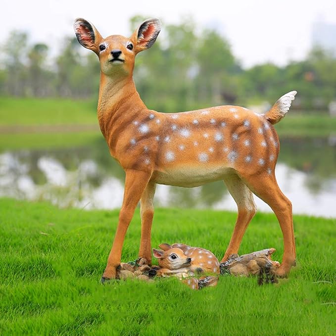 Large Outdoor Garden Animal Statues Park Sculpture Outdoor Statues Resin Sika Sculpture Simulated Floor Sika Deer Decoration Garden Landscape Decoration Garden Courtyard Animal Statue(47*16*45cm)