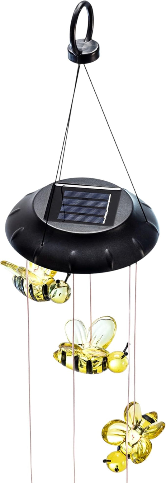 Alpine Corporation QLP832SLR Outdoor Solar Powered Wind Mobile with LED Bee Lights, LED Solar Lawn Décor, 27", Multicolor