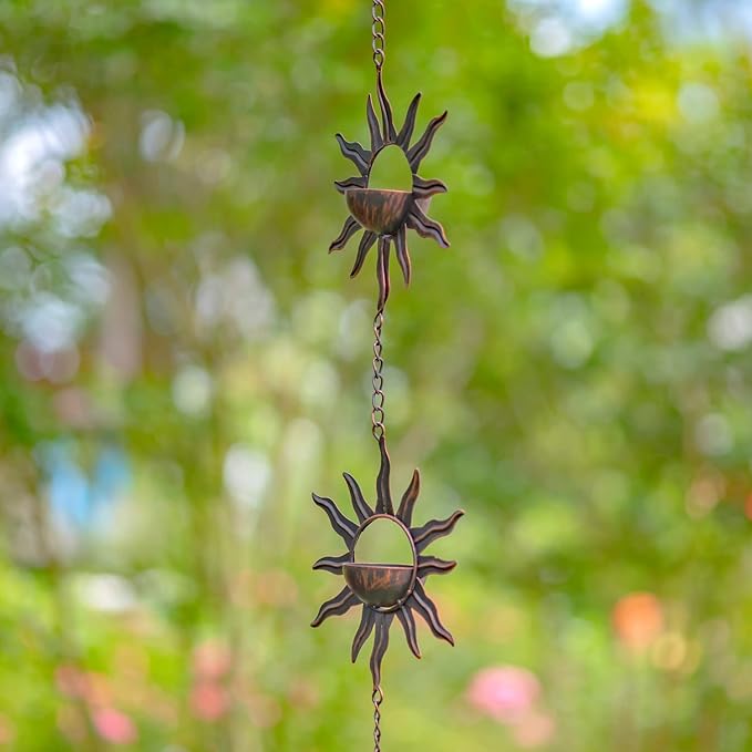 Zaer Ltd. Ornate Hanging Rain Chains (Bronze Finish, Bohemian Sun)