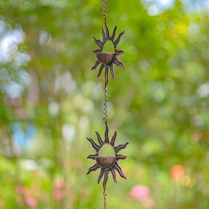 Zaer Ltd. Ornate Hanging Rain Chains (Bronze Finish, Bohemian Sun)