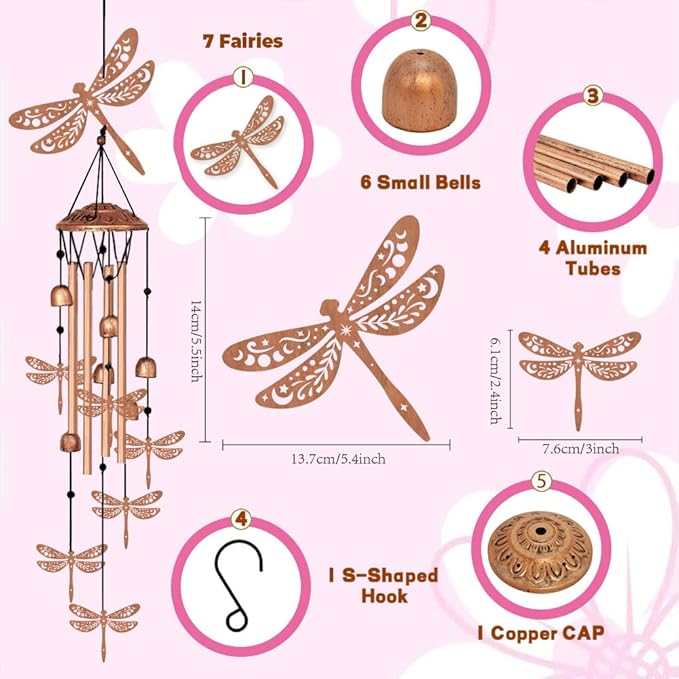 Large Aluminium Wind Chimes 33" Outdoor Deep Tone Memorial Wind Chimes with Dragonfly Wind Catcher, Sympathy for Loss of Loved Mom Father,Metal Wind Chime for Garden Patio Balcony Home Decor