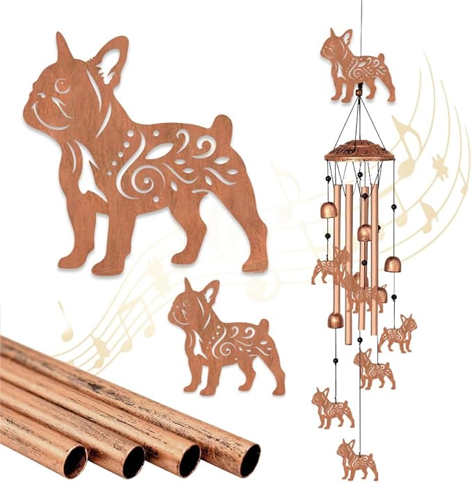ORIGACH Dog Wind Chimes for Outside Bulldog Metal Wind Chime Birthday Gifts Memorial Gifts for Women Men Mom Grandma Wife Friends Wind Chimes for Outdoor, Indoor, Home and Garden Decorations