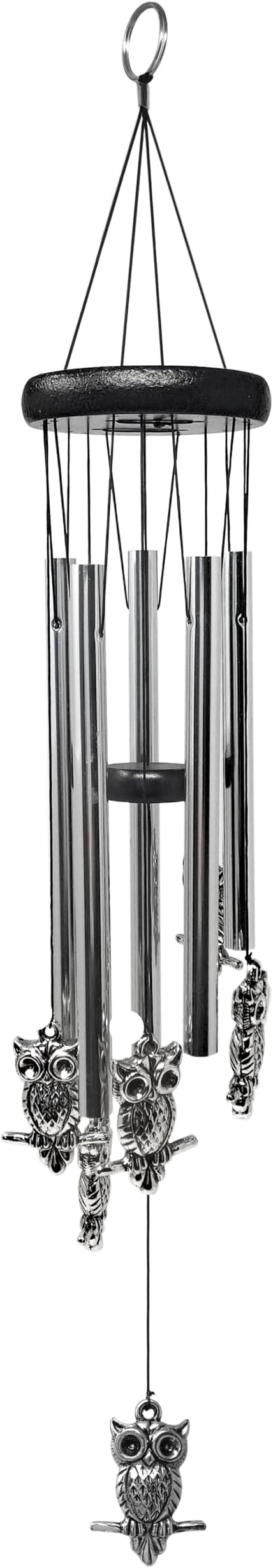 Owl Windchimes - Silver Metal Owls - Mobile Musical Wind Chime - Porch Deck Garden - 26" Long