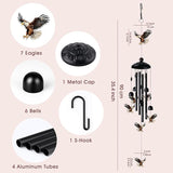 Eagle Wind Chimes for Outside, Black Metal Acrylic Windchimes Outdoors, Eagle Gifts for Women Men, Garden Yard Decor, Memorial/Birthday Gifts for Grandma Mom, Durable Chimes for Outdoors