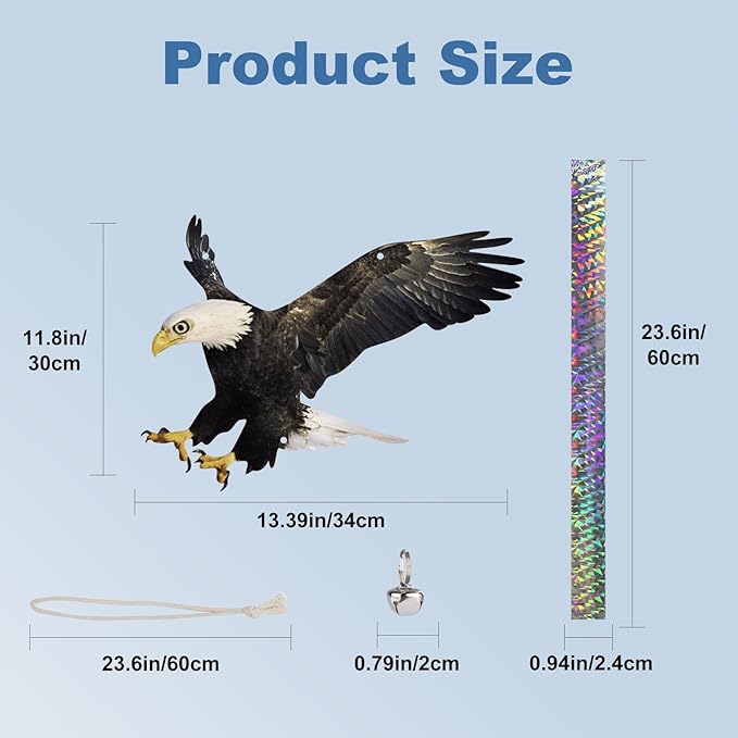 2PCS Fake Hawk to Keep Pigeon Away Flat Plastic Hawk to Scare Pigeon Away from Porch with Reflective Tape Garden Owls to Scare Woodpecker Squirrel for House Tree Patio Windows Hanging Hawks Decor