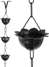 Gardzen Aluminum Rain Chain for Gutter, 8.5 Feet Decorative Rainchain with 13 Flower Cups, Heavy Duty Outside Rain Catcher for Eaves Drainage, Black