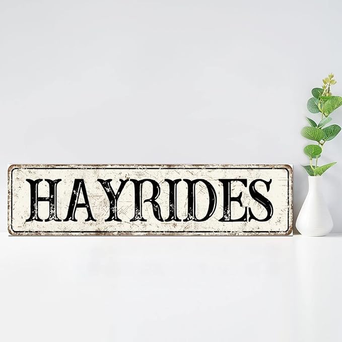 Madcolitote Retro Hay Rides Wood Sign Hay Rides Custom Street Sign Rustic Wooden Wall Art Farmhouse Wall Decor Kitchen Wall Hanger Retro Decoration Sign Housewarming Gift 6x24in