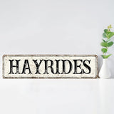 Madcolitote Retro Hay Rides Wood Sign Hay Rides Custom Street Sign Rustic Wooden Wall Art Farmhouse Wall Decor Kitchen Wall Hanger Retro Decoration Sign Housewarming Gift 6x24in