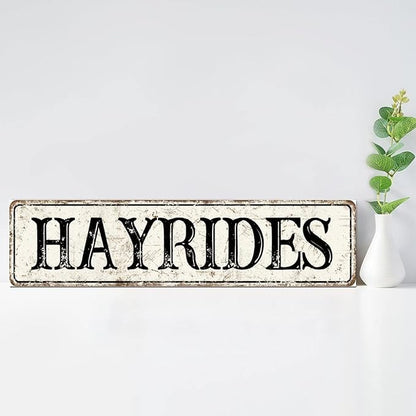 Madcolitote Retro Hay Rides Wood Sign Hay Rides Custom Street Sign Rustic Wooden Wall Art Farmhouse Wall Decor Kitchen Wall Hanger Retro Decoration Sign Housewarming Gift 6x24in