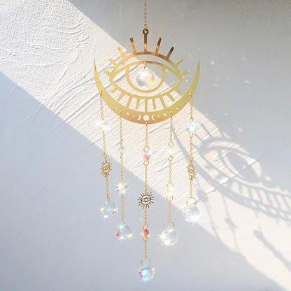 Artilady Evil Eye Garden Suncatcher - Large Prisms Crystal Ball Wind Chimes for Outside Sun Catcher Indoor Window Boho Witchy Room Home Bedroom Decor Christmas Housewarming Gift for Her